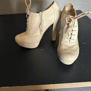 Elegant Cream Lace-Up Women's Heels